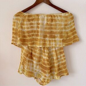 Free People Sunburst Yellow Tie-Dye Off-Shoulder Boho Festival Summer Romper
